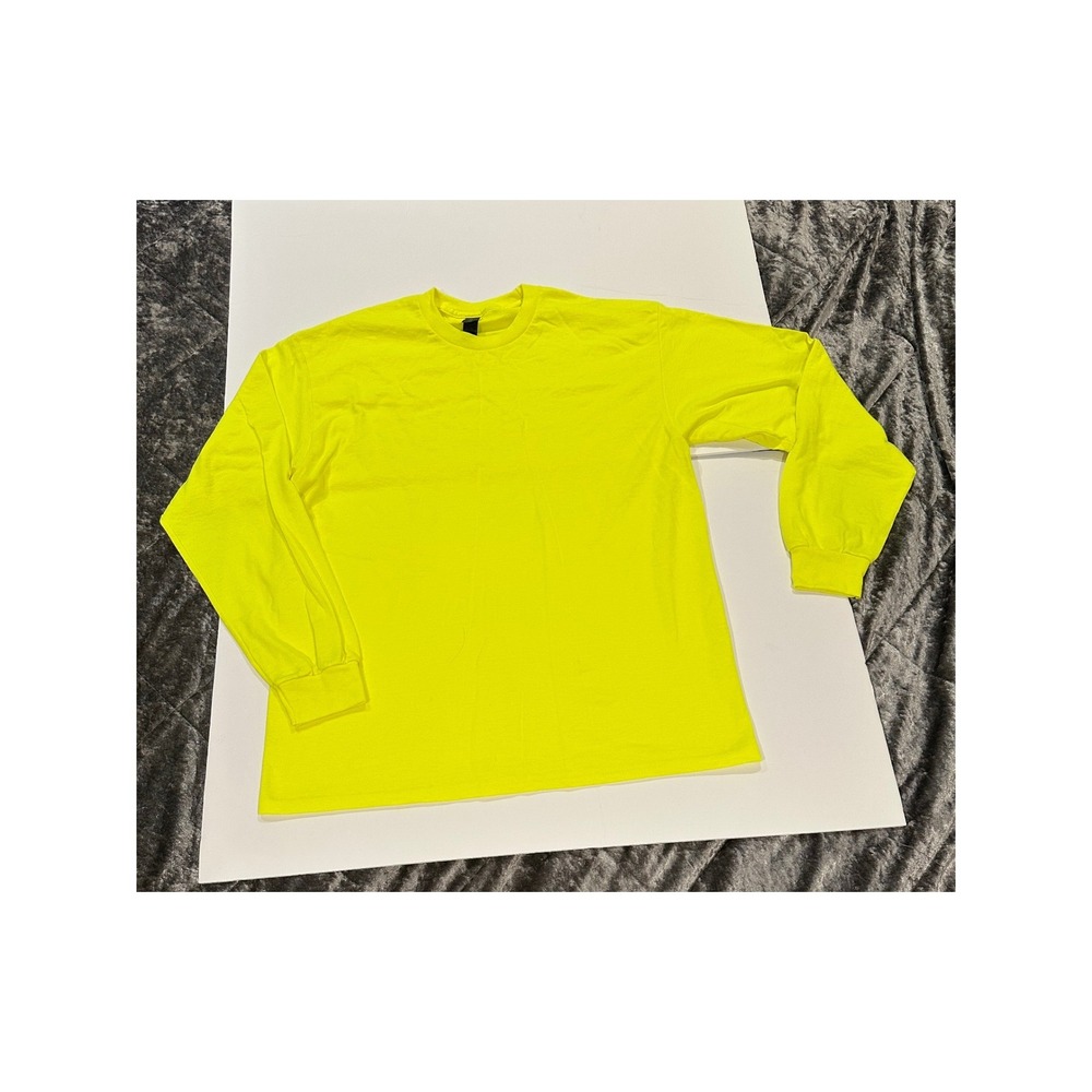 Gildan Long Sleeve T-Shirt Unisex Size Large Neon Yellow EUC